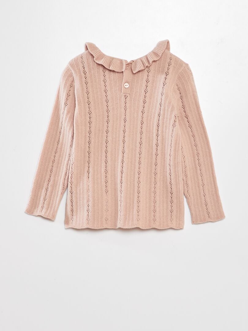 Opengebreide trui met geplooide kraag - BEIGE