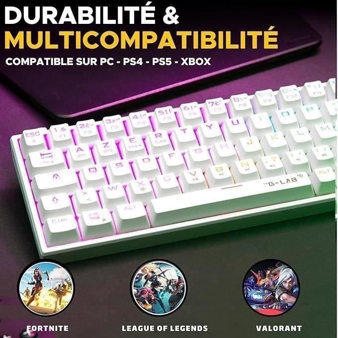 Wireless Gaming Keyboard - The G-Lab - KEYZ TITAN - Mechanical (Red Switch) - AZERTY - Triple Mode - RGB - White