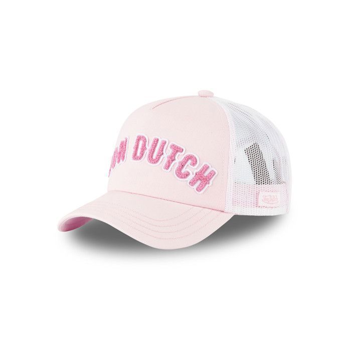 Gorra de camionero con hebilla Vondutch para niñas - Estilo camionero - Malla rígida - Rosa | Blanco - Visera redondeada