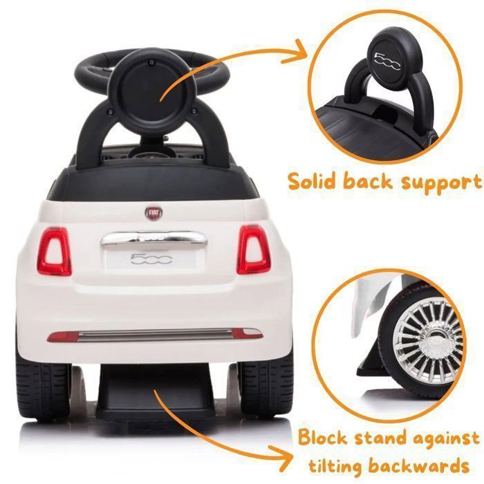 Fiat 500 Ride-On Toy - Officially Licensed Baby Car for Ages 1-3 - White - Horn & Trunk - Walking Aid