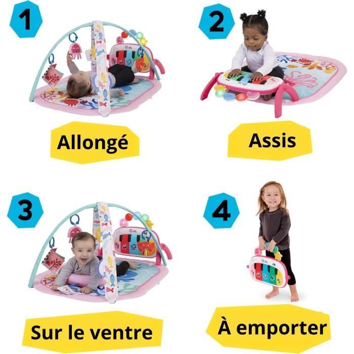 BABY EINSTEIN Tapis de sol éveil bébé fille évolutif 4-en-1 -Kickin’ Tunes- jouet piano, arche jouets sensoriels, multilingue