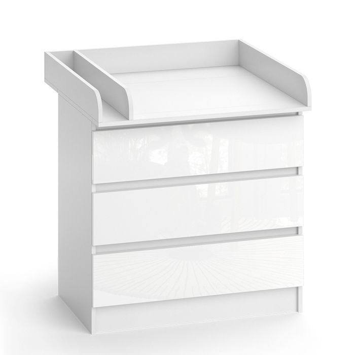Fasciatoio Emma 80x87cm con 3 cassetti, bianco/bianco lucido, finitura lucida, Vicco 51740