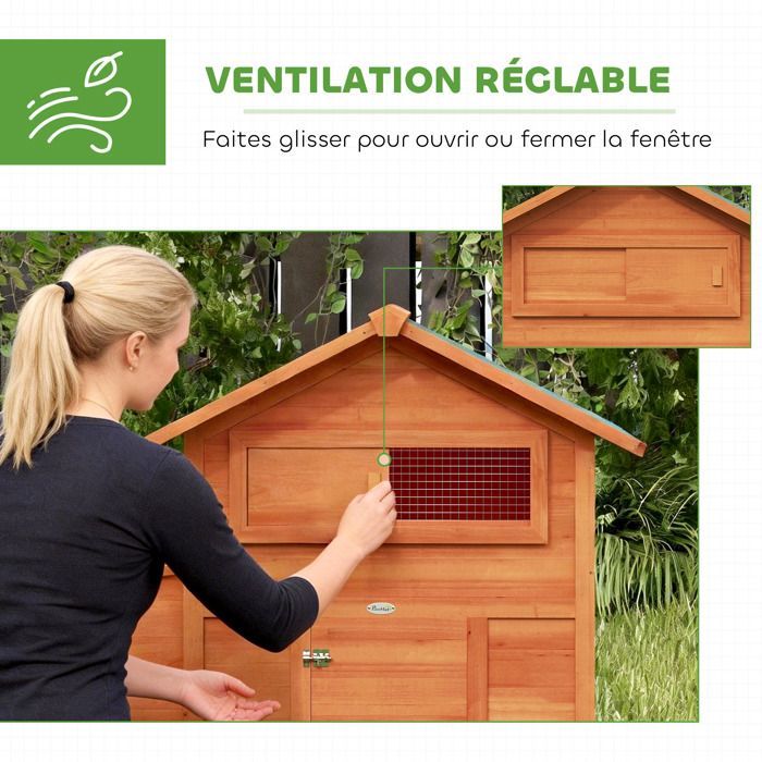 Poulailler - PawHut - pondoir perchoir toit en bitume étanche fenêtre de ventilation - bois - 113,5x67,5x95,5cm - orange