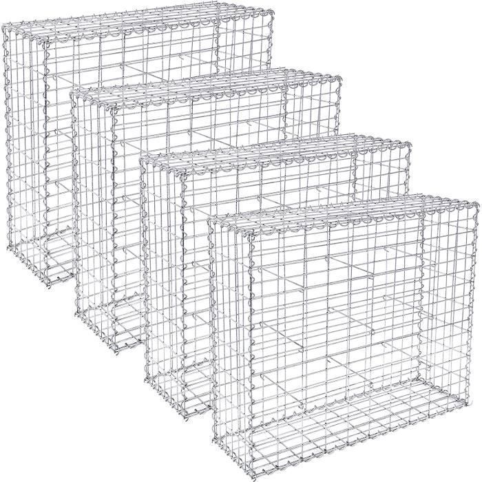 Set van 4 gabionstenen 100 x 80 x 30 cm Kolom Tuinbank Gegalvaniseerde stenen muur SONGMICS