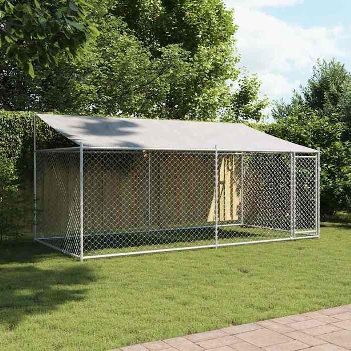 vidaXL Cage pour Chien avec Toit et Porte, Chenil pour Chien, Maison pour Chien, Niche de Jardin Terrasse, Gris 4x2x2 m 3209568