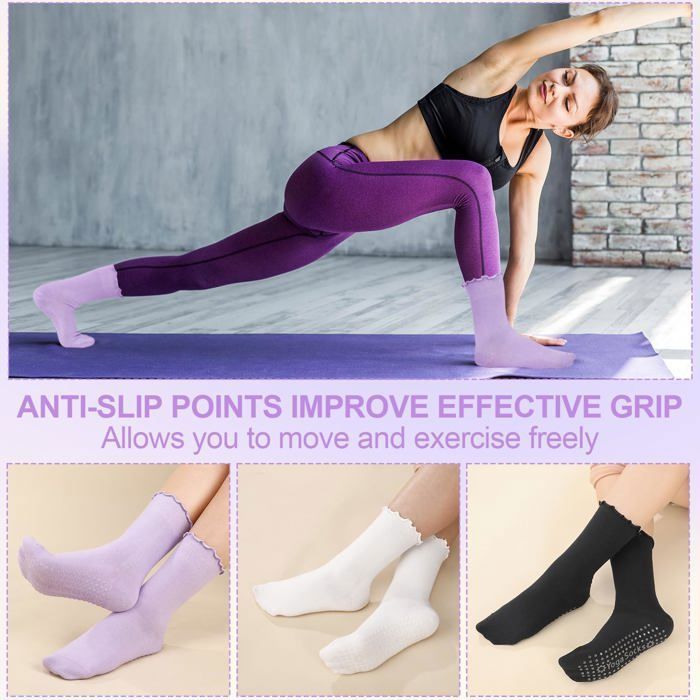 Chaussettes Pilates Reformer femme - 3 paires, antidérapantes - Convient pour trampoline, maison, hôpital