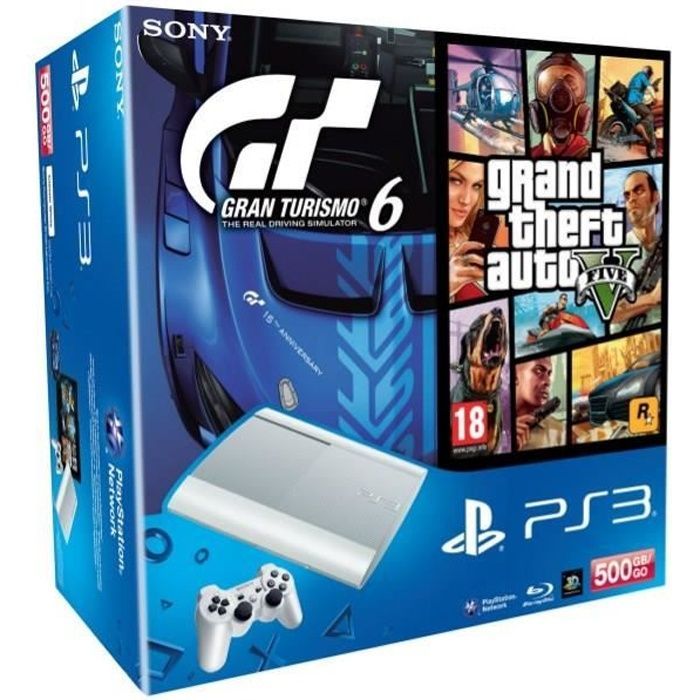 Consola PS3 blanca de 500 GB - Paquete GT6 y GTA V