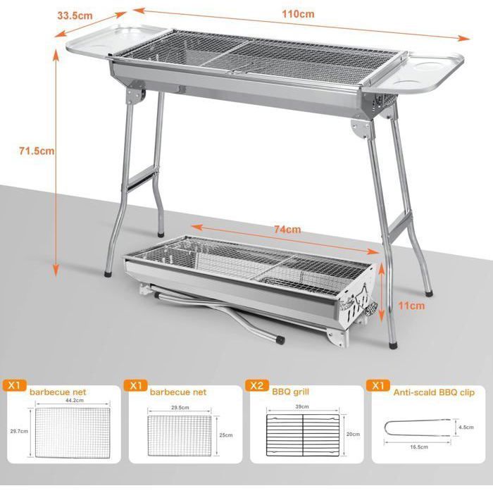 SunJas Barbecue à Charbon de Bois Inox Taille Grande BBQ Pliable Barbecue Grill à Charbon Four de Charbon Portable