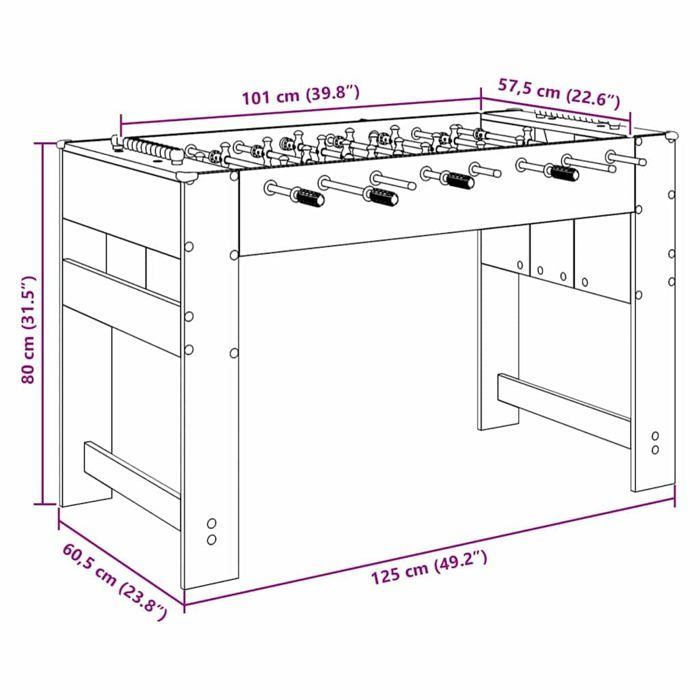 Table de baby-foot - vidaXL - Blanc - 125x60,5x80 cm - Bois d'ingénierie - Poignées antidérapantes - 22 joueurs