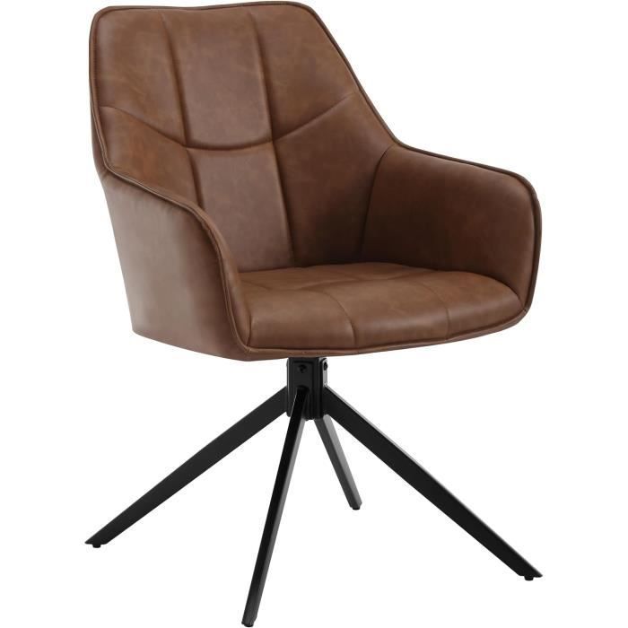 WOLTU Chaise de Salle à Manger Pivotantes, Fauteuils Rembourrés en Similicuir Vintage, Pieds en Métal, Marron Clair W0ATT0180-1