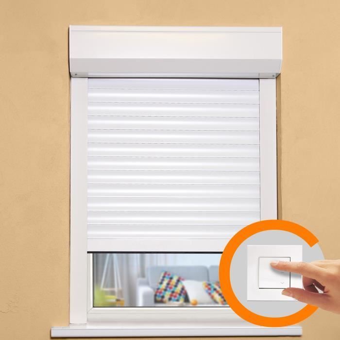 Persiana enrollable de PVC de doble pared, 140 cm de alto x 150 cm de ancho, recortable en ancho y alto - Funcionamiento eléctrico con cable - Color blanco -