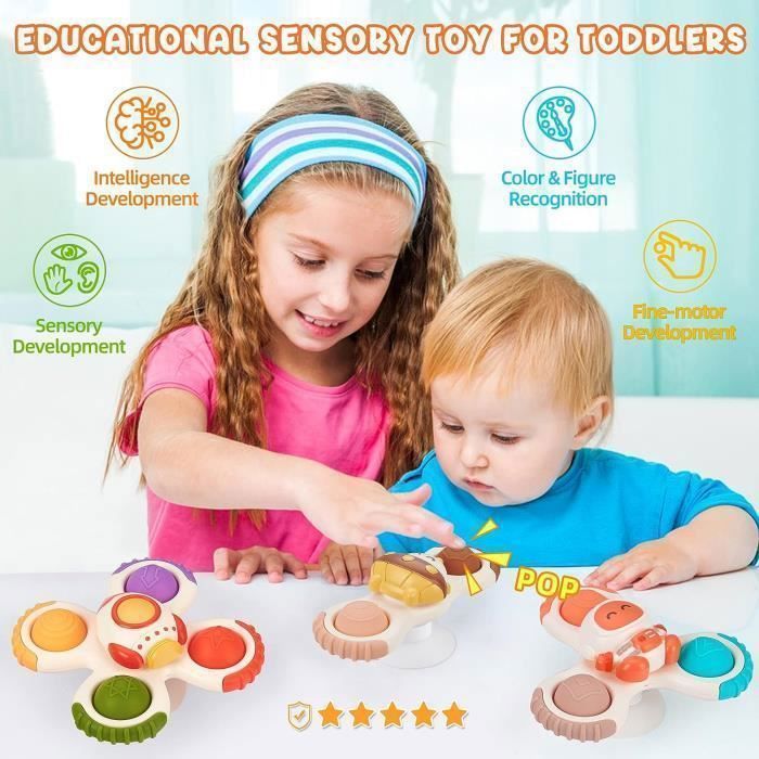 Sugkoppsspinner för bebisar, handsnurrleksak för 1-åringar, sensorisk leksak, badleksak för bebisar, antistress, 3-pack