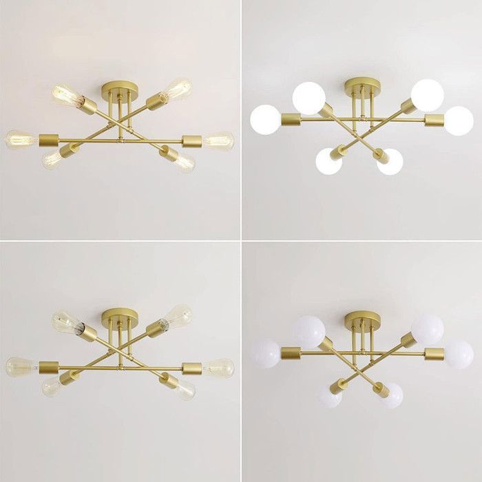 Lámpara de techo industrial DELIPOP, 6 bombillas E27, iluminación de techo metálica, lámpara de techo retro para sala de estar, cocina, dormitorio - Dorado