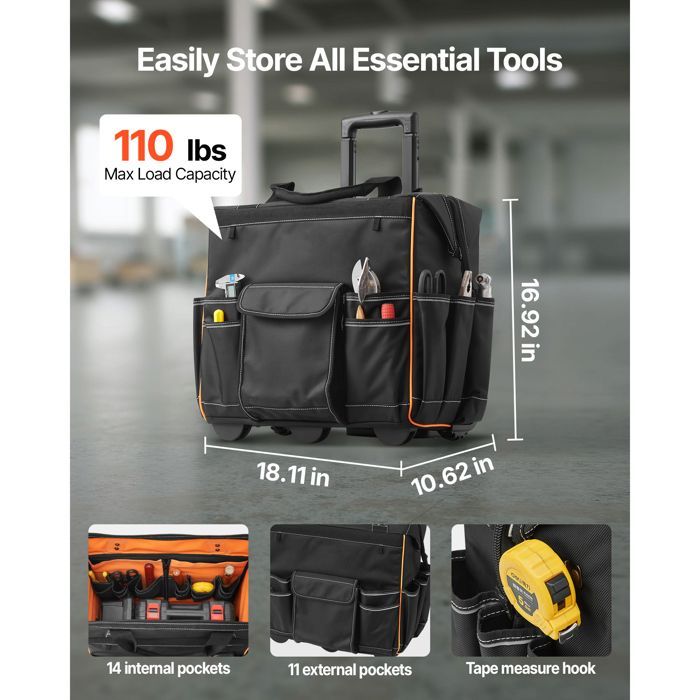 Cassetta portautensili su ruote DUOKU - Modello 18YC600U - Portata massima 50 kg - 25 tasche - Dimensioni 46x27x43 cm