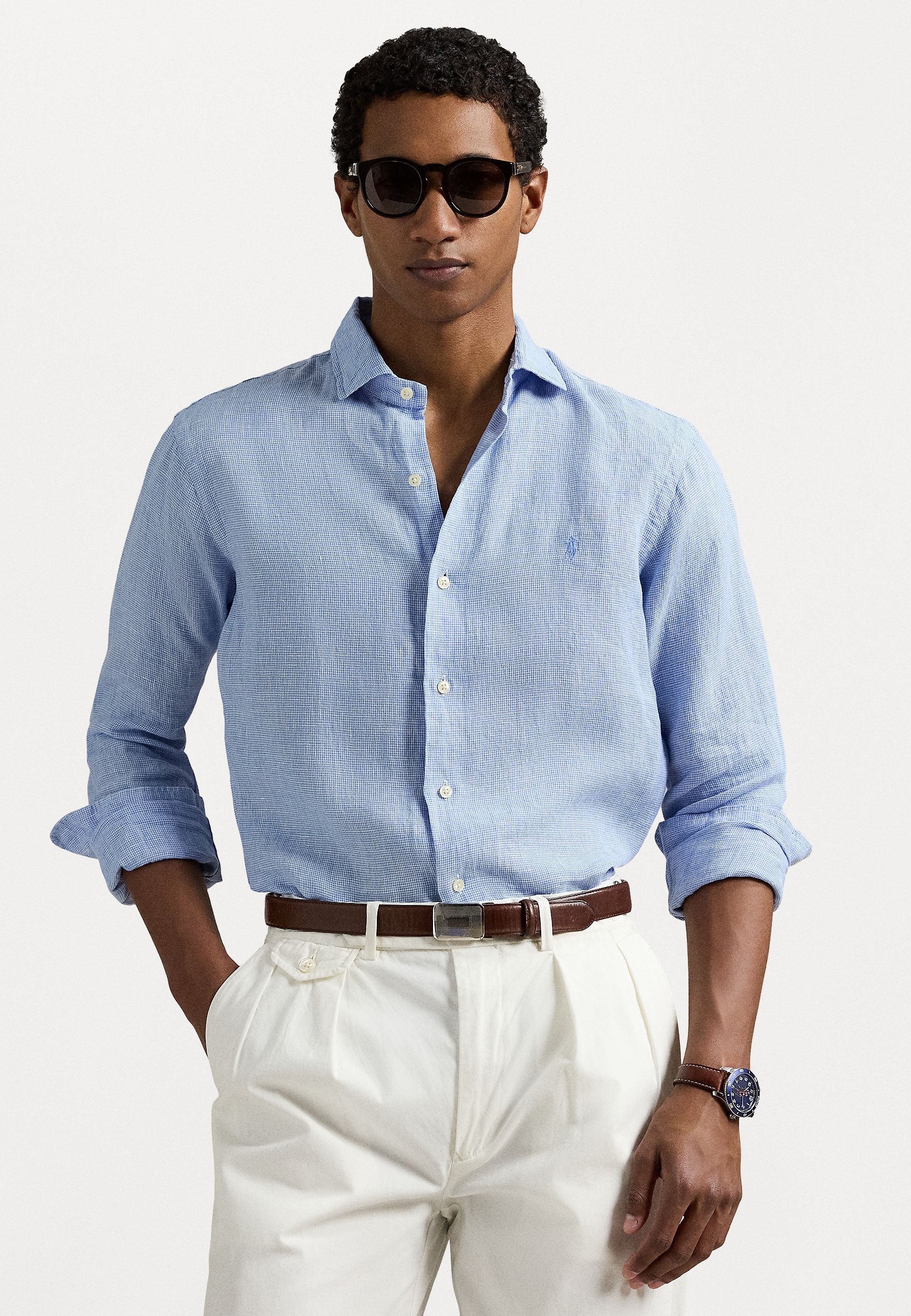 Chemise en lin coupe personnalisée Polo Ralph Lauren - Bleu cabana/blanc