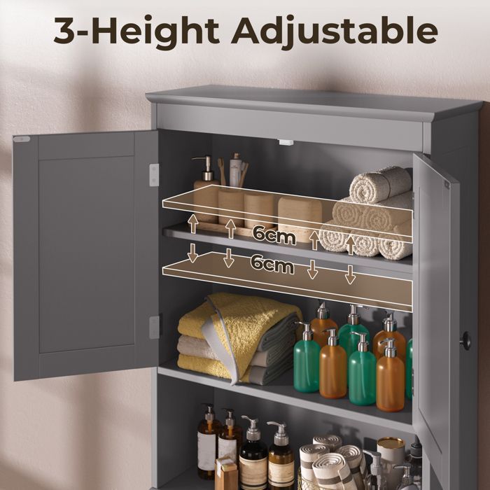 Bealife Opbergmeubel boven het toilet - 2 deuren - 1 open plank - 2 verstelbare planken - 60 x 24 x 168 cm