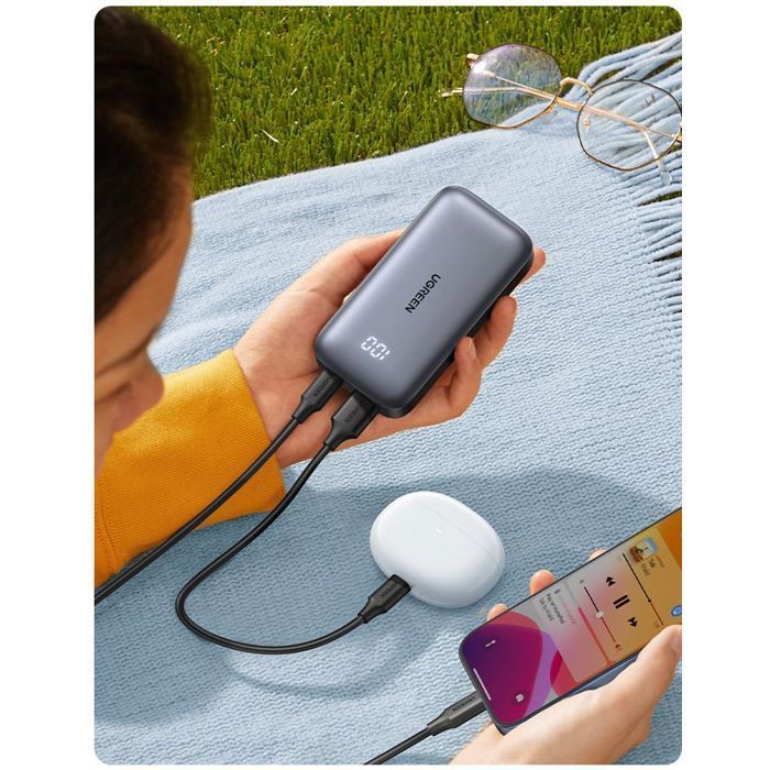 Bateria externa fina - UGREEN - 10.000 mAh - Cinza