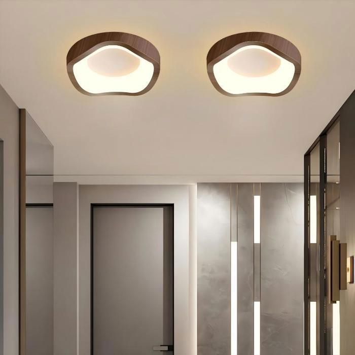 Lámpara de techo LED de estilo moderno WOTTES - 12W Blanco cálido IP54 Impermeable Lámpara de techo de madera para baño - 1 unidad Nogal Ø20CM