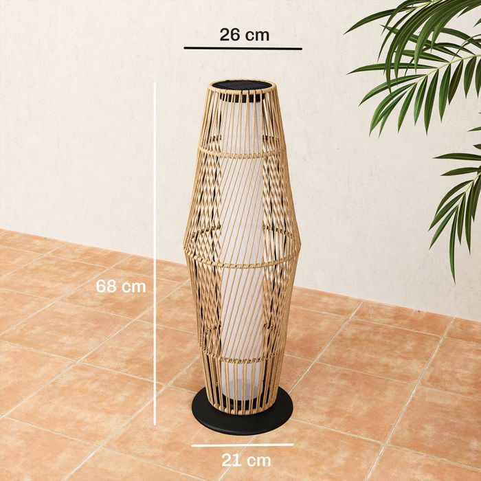 Lanterna solare da esterno - lampada da terra a LED per esterni - Outsunny - sensore di luce - resina intrecciata - 26x26x68cm - sabbia