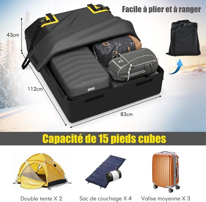 Bolsa impermeable para techo de coche - COSTWAY - 400L - 12 correas - Sistema de cierre - Alfombrilla antideslizante