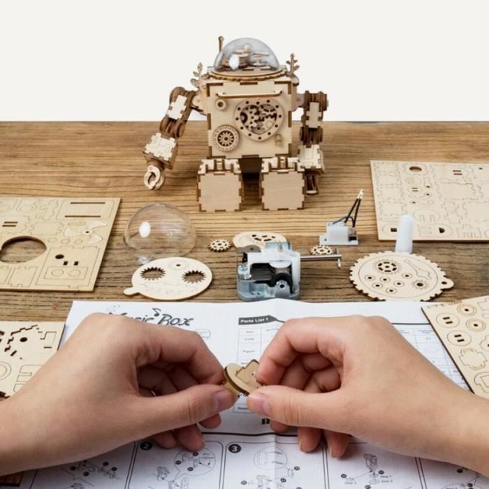 Kit di modellismo robot Orfeo 3D in legno fai da te, giocattolo puzzle con carillon meccanico, idea regalo