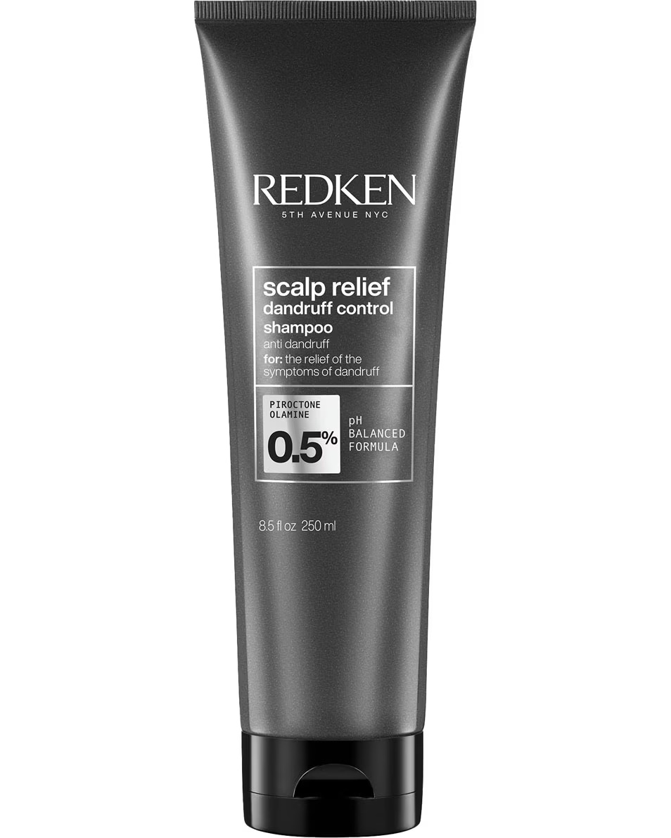 REDKEN Scalp Relief pleiskanų šampūnas – skirtas sausiems plaukams ir jautriai galvos odai.