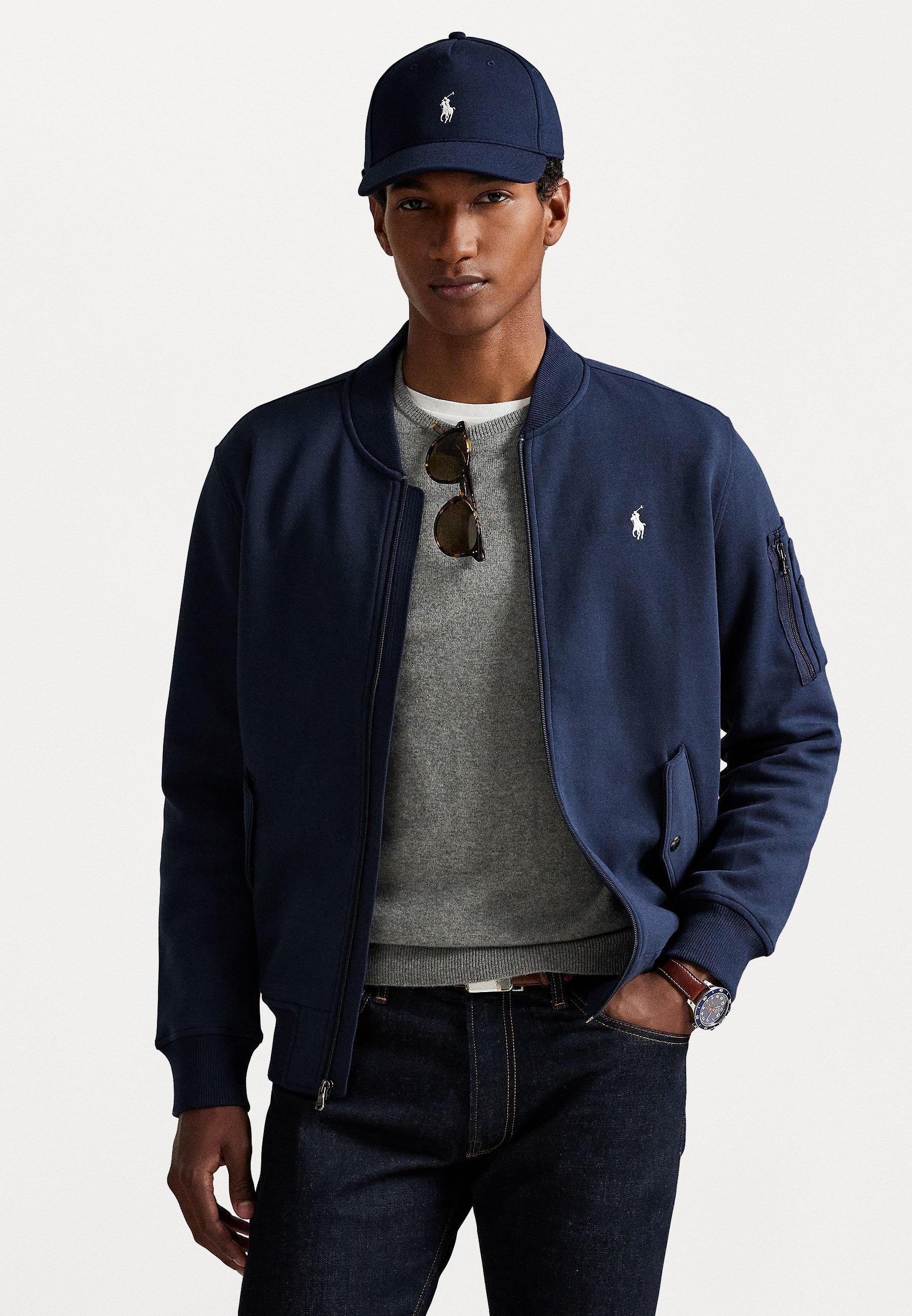 Giacca bomber Polo Ralph Lauren in doppia maglia - Felpa con zip - blu navy stile aviatore