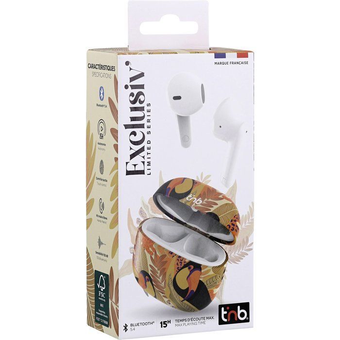 Ecouteurs sans fil - T'nb - Exclusiv' - TOUCAN - Boîtier de charge inclus - Bluetooth - Autonomie 12h - Jaune/orange