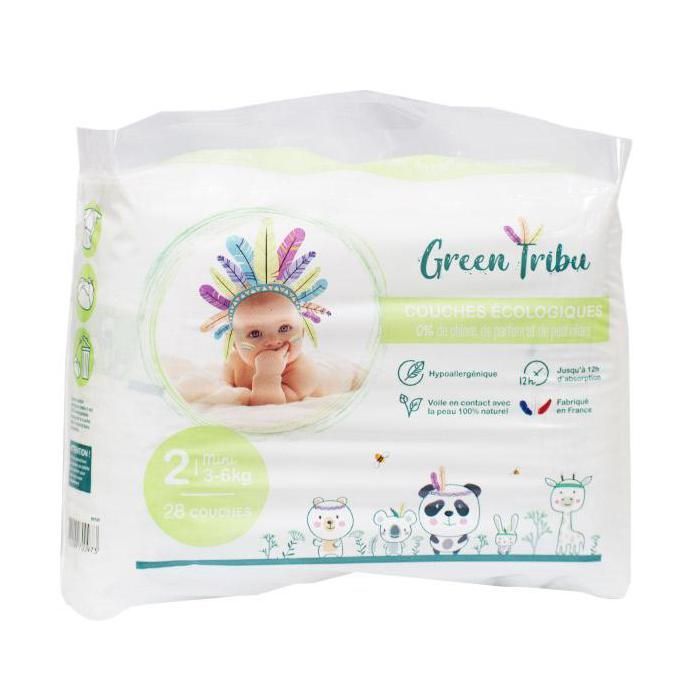 Pannolini ecologici Green Tribu, taglia 2 (3-6 kg), 28 pezzi