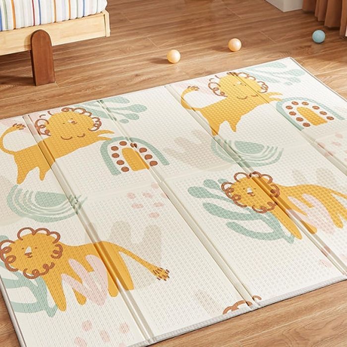 Alfombra de actividades para bebés CASABEL de 175x150cm, plegable e impermeable, con diseños de leones y osos.
