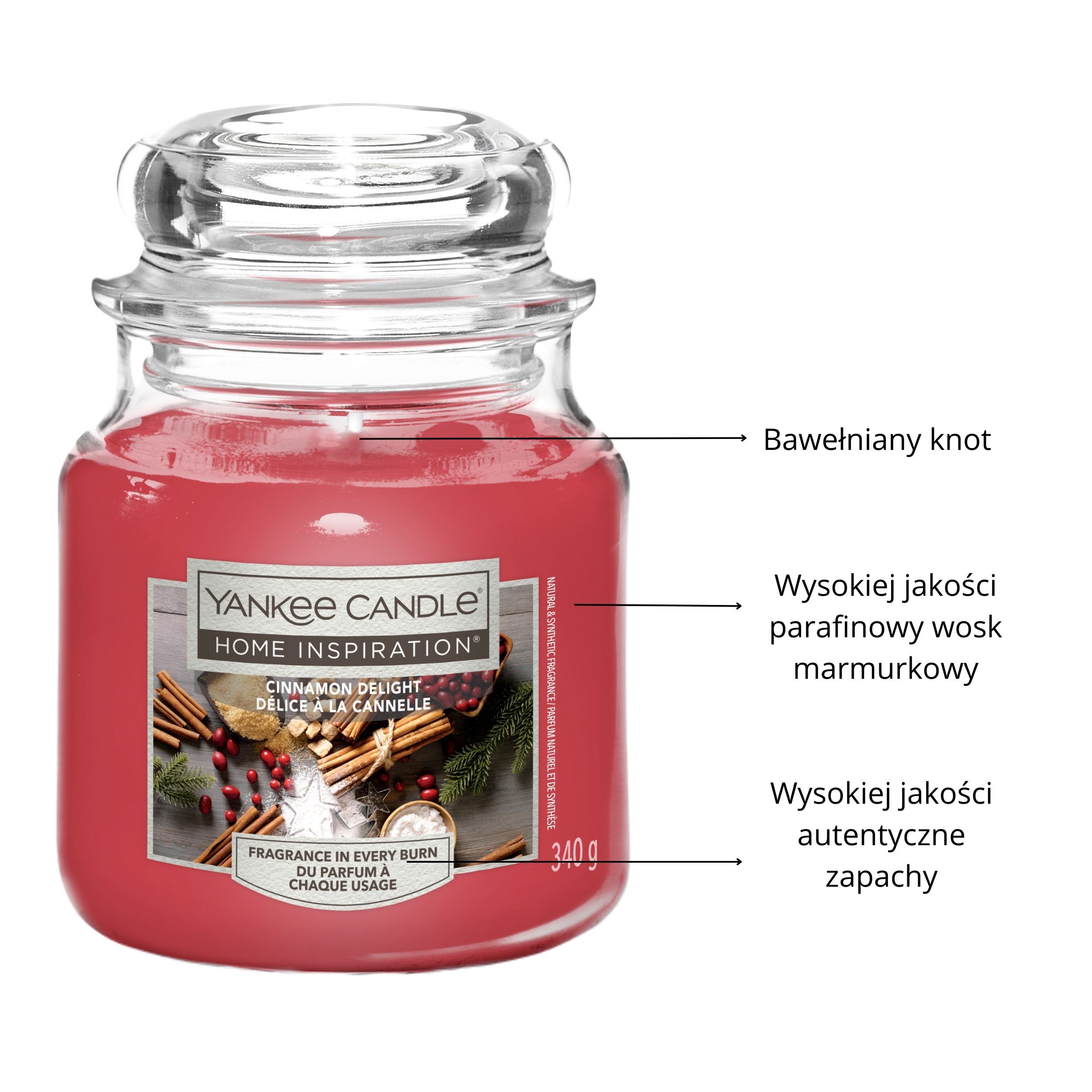 Yankee Candle -kynttilä, kodin inspiraatio, kanelin ilo