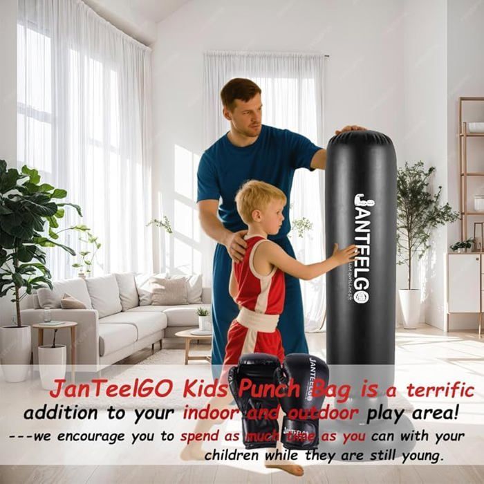 Saco de boxeo infantil con guantes: Saco de boxeo inflable JanTeelGO de 150 cm para niños, ideal para kárate - Saco de boxeo infantil A1