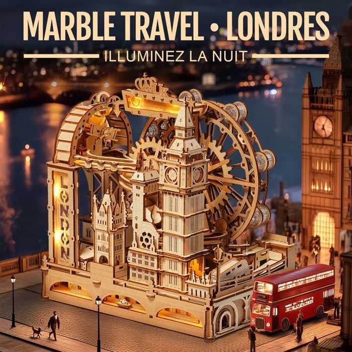 Puzzle 3D en bois à construire - ROBOTIME Circuit de billes de Londres, cadeau pour adolescents et adultes