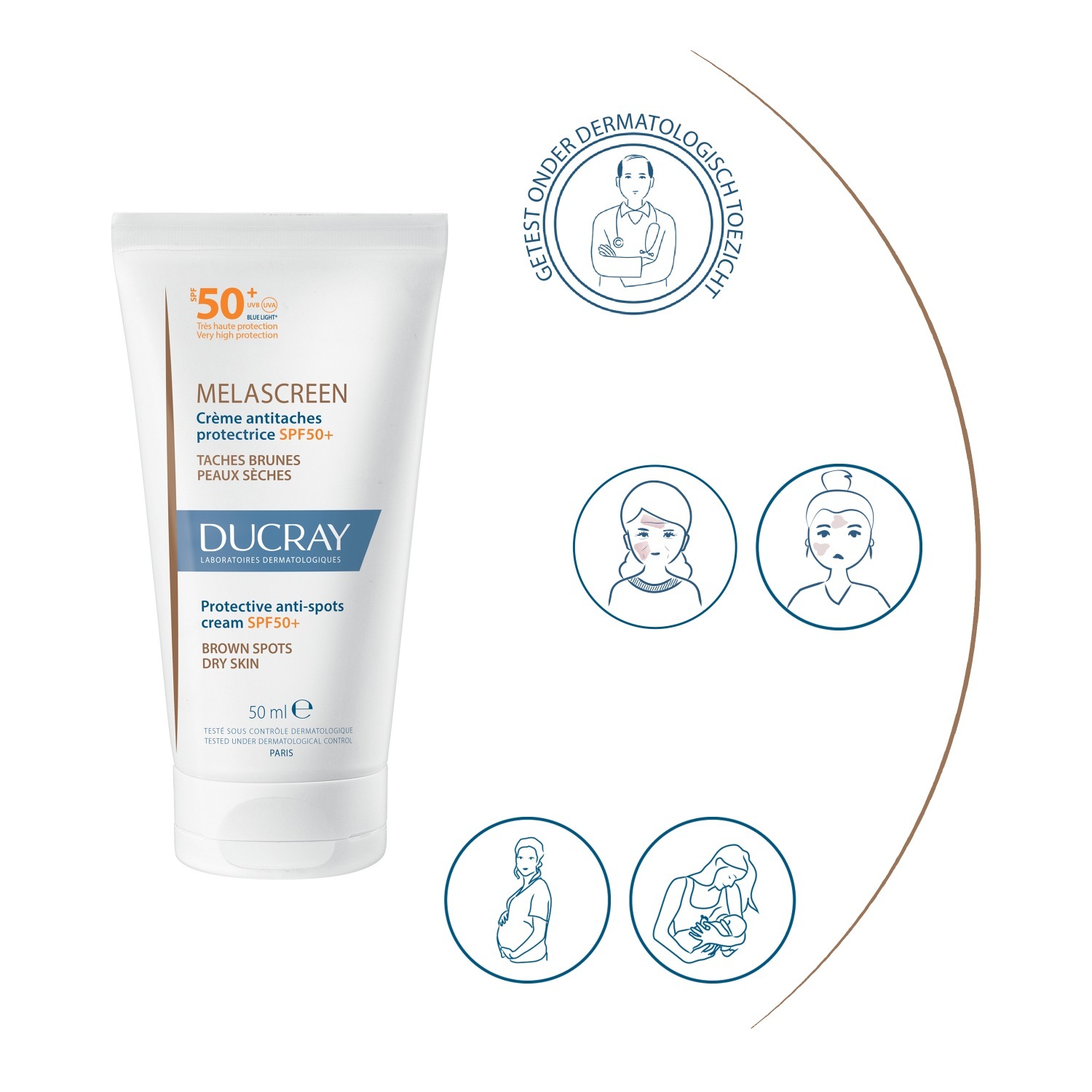 „Ducray“ apsauginis kremas nuo pigmentinių dėmių MELASCREEN SPF 50+, 50 ml