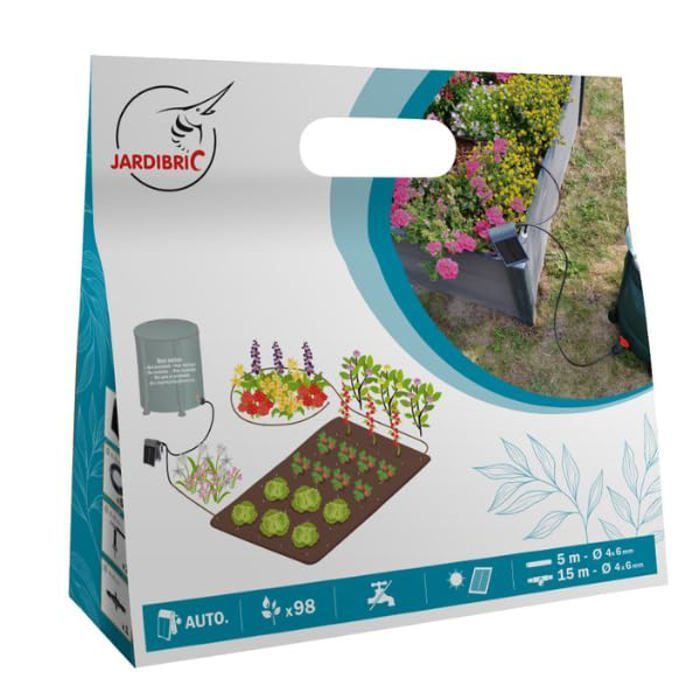 Kit de irrigação por gotejamento solar - Programável - Bomba solar - Sucção vertical de 2 m - Microtubo de 5 m Ø 6 mm