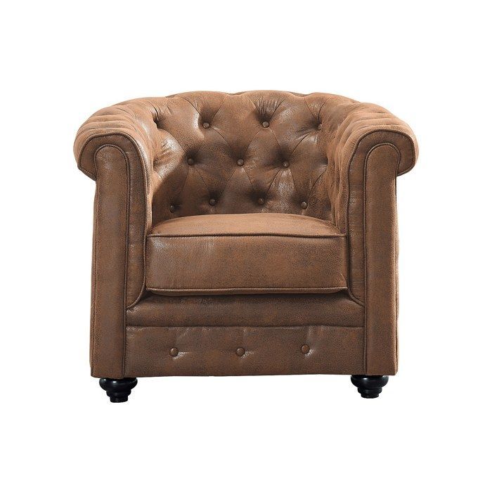 Canapé 3 places et 2 fauteuils CHESTERFIELD en microfibre aspect cuir vieilli