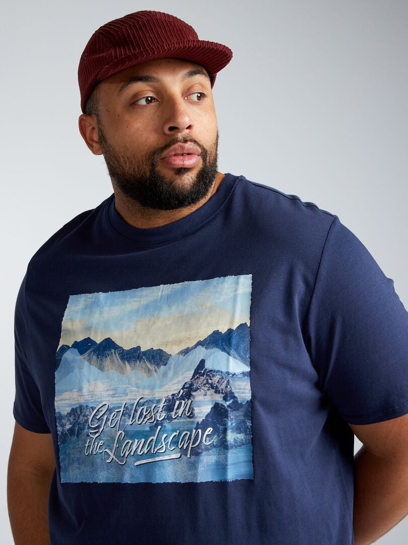 Camiseta de malha com estampa frontal - AZUL