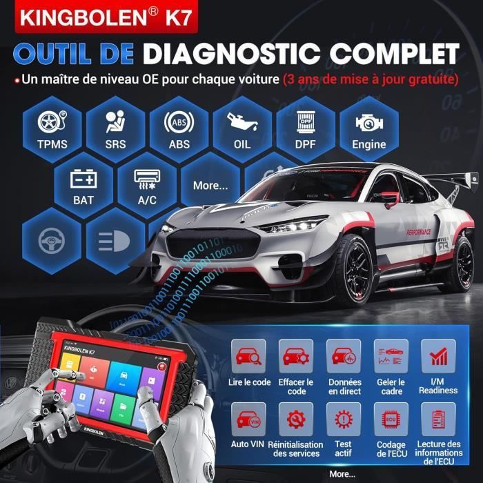 Valise de diagnostic auto - KINGBOLEN - K7 - 31 services - Codage ECU - Écran LCD 7 pouces
