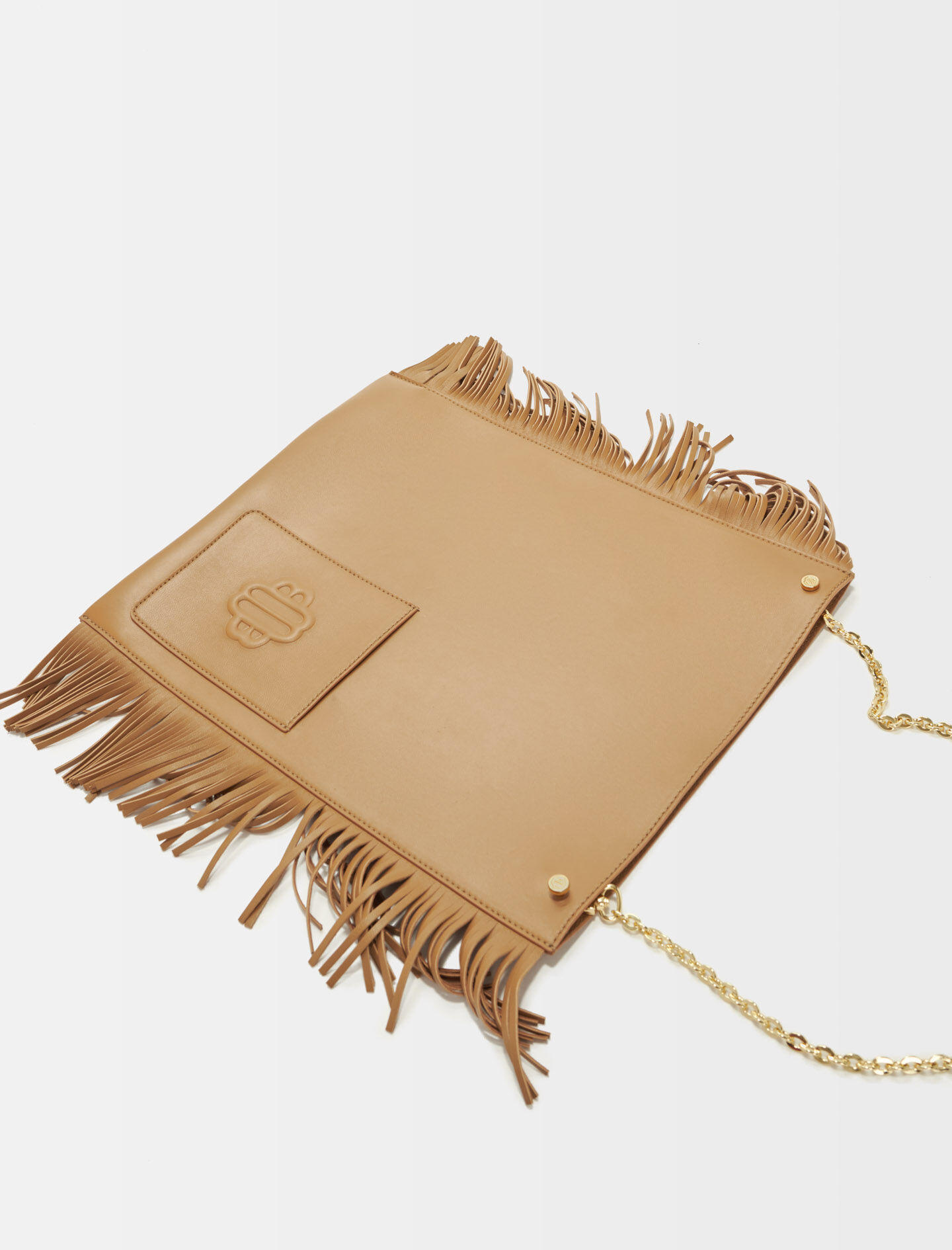 Clover-Camel leren handtas met franjes