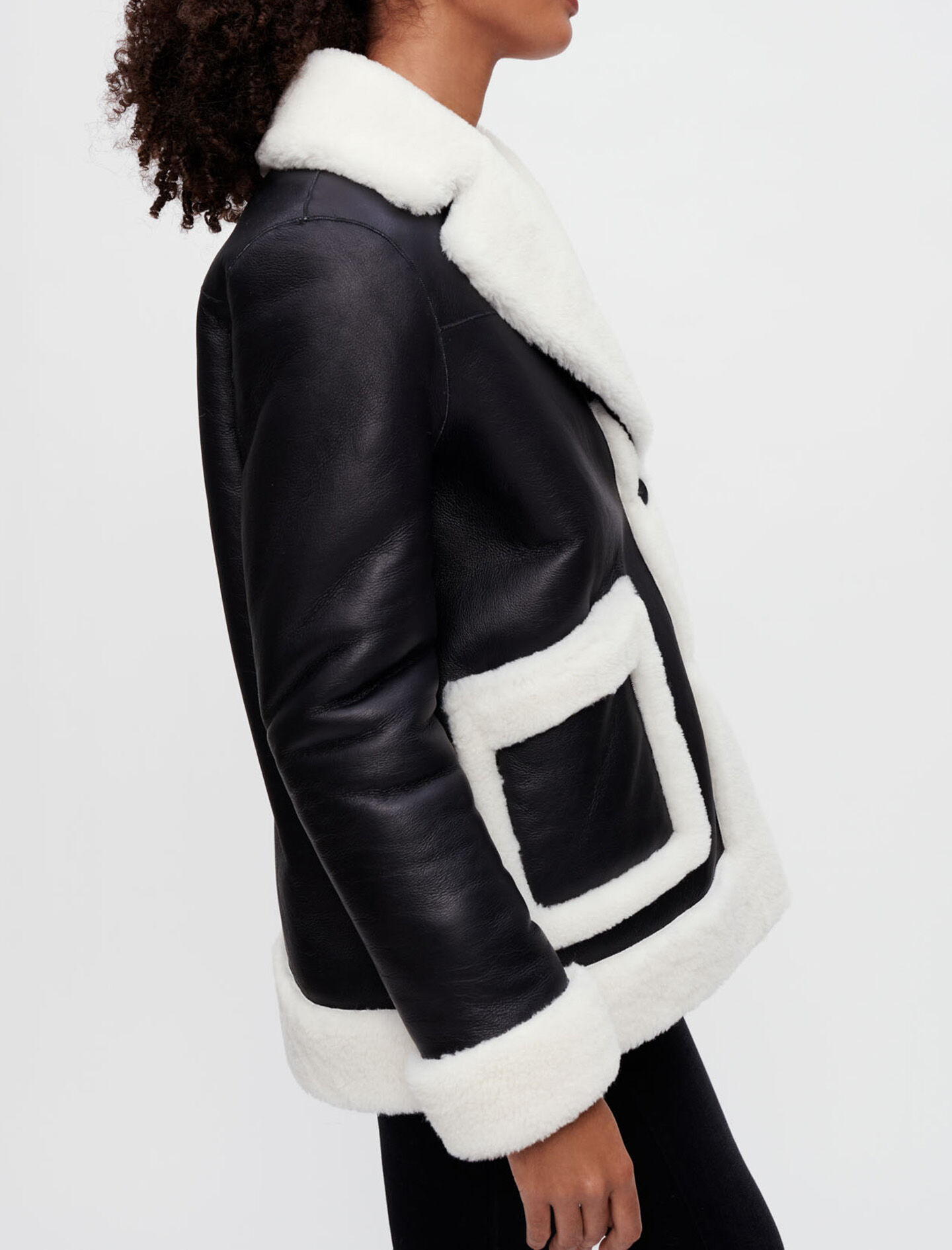 Palton din shearling bicolor - Negru