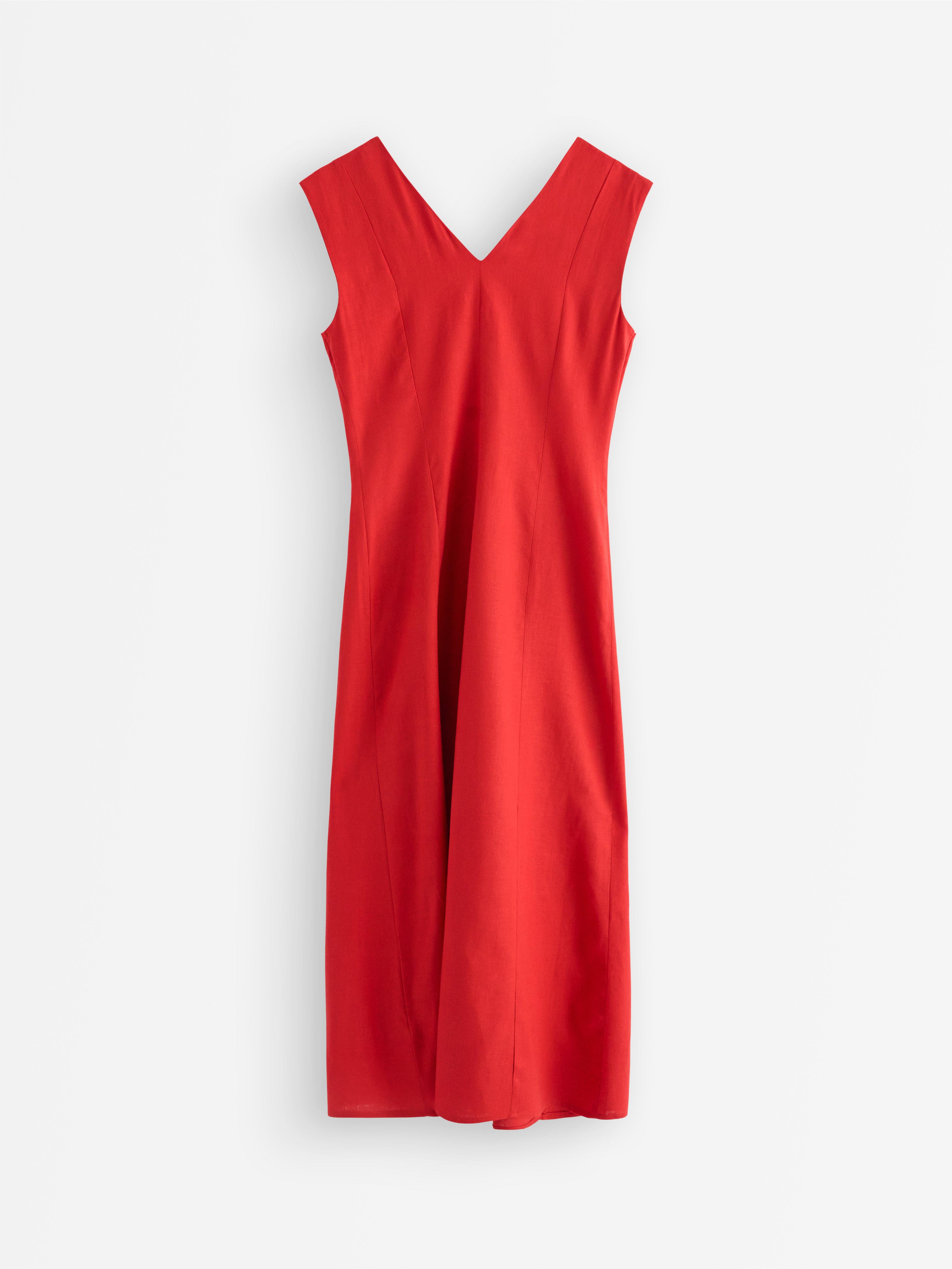 Vestido midi de mezcla de lino rojo oscuro