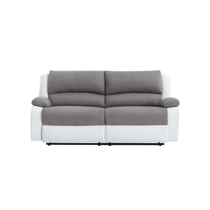 Canapé relax manuel 3 places avec 2 assises XXL LEO en microfibre et simili - Blanc/Gris - L193 x P93 x H96cm - LOUNGITUDE
