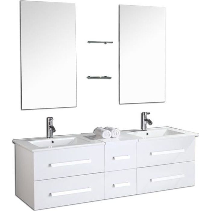 Badkamermeubel - Janel - 150 cm - Dubbele wastafel - Wit MDF - Modern