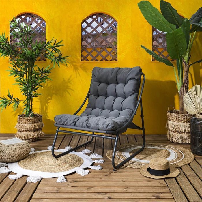DOLCI - Sillón de jardín de metal gris y textilene con cojín