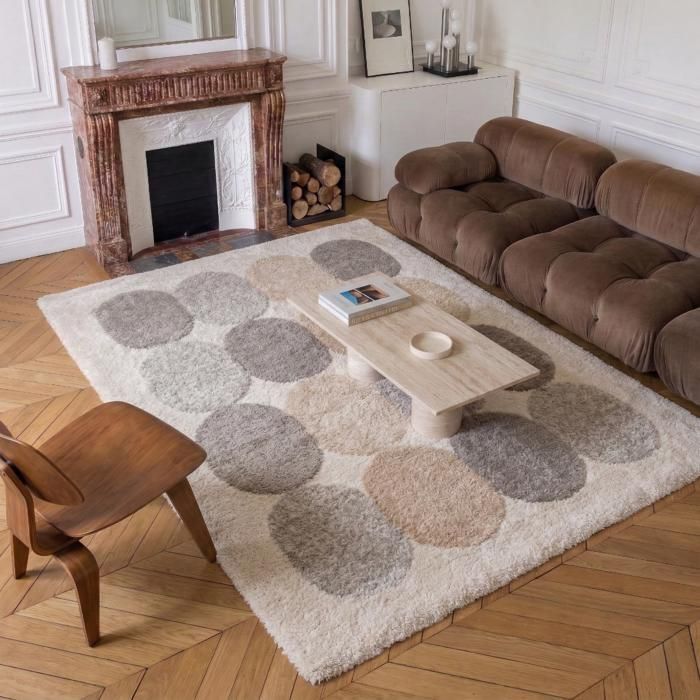 Weicher Teppich, modernes geometrisches Design, beigefarben, mehrfarbig, 160 x 230 cm