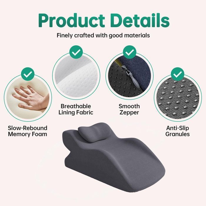 Almohada ergonómica de espuma viscoelástica con soporte para la columna vertebral, perfecta para leer (gris oscuro)