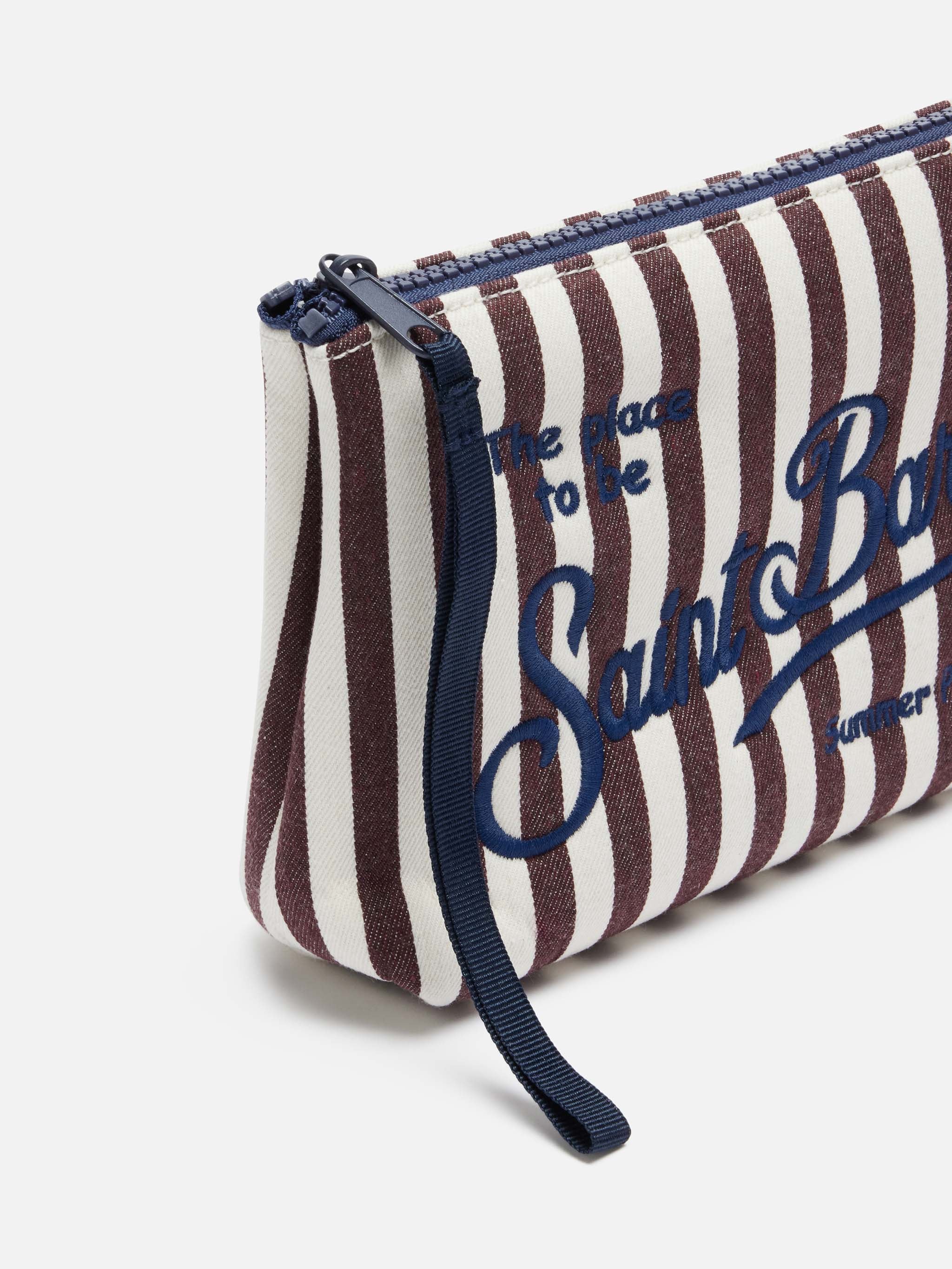 Bolsa carteira Aline com efeito jeans listrado