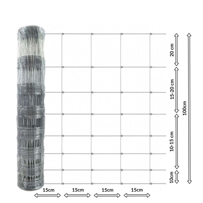Cerca de aço galvanizado para caça, malha de 15 cm, 150 cm x 50 m