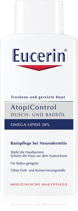 Óleo de banho e ducha Eucerin AtopiaControl para pele seca e com coceira.