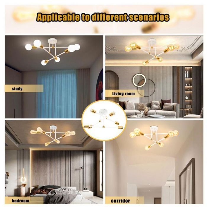 Lámpara de techo industrial WOTTES, 6 luces, araña vintage blanca y cobre, lámpara colgante industrial para cocina.